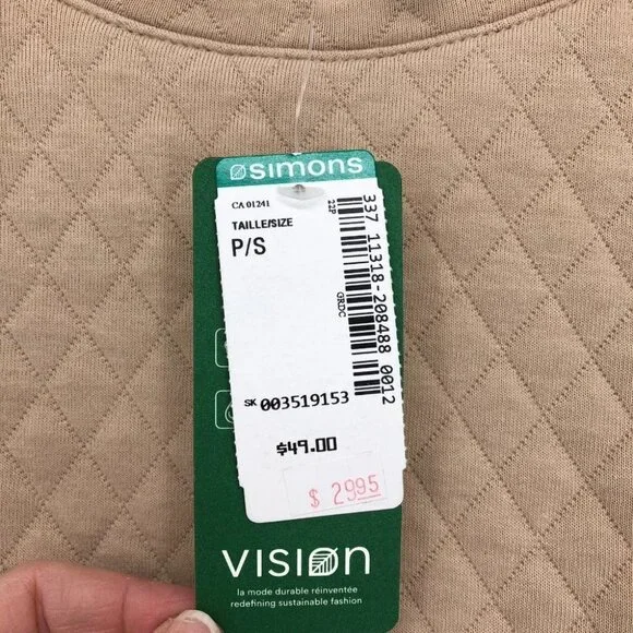 Twik by Simons Diamond Quilted tan Pullover Cropped Sweatshirt NWT SP - Picture 8 of 15